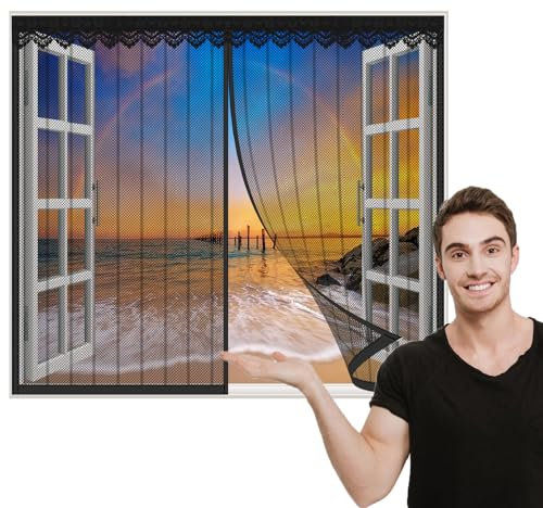 TYHJSH Magnet Fliegengitter Fenster,Selbstklebendes Moskitonetz für Fenster, Automatisches Schließen Moskitonetz Fliegengittertüren,Insektenschutzgitter Terrassentür Moskitonetz Fenster