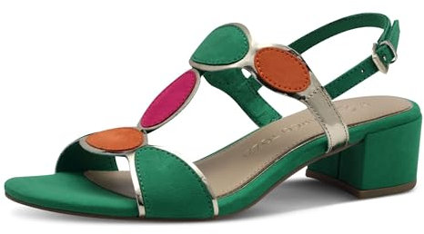 MARCO TOZZI Damen Sandalen mit Absatz mit Verstellbarem Riemen Vegan, Grün (Leaf Green com), 36 EU