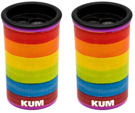 KUM AZ3790016 - Anspitzer mit Behälter, Rainbow, 2 Spitzer für dicke und dünne Stifte, 8 und 11 mm