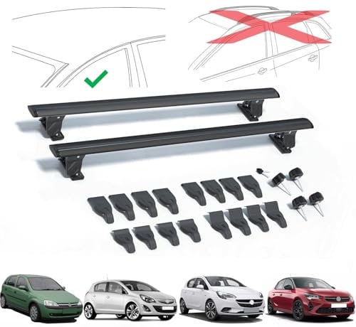 Rebeca Shop® Universal-Dachträger mit Schloss Diebstahlsicherung Schwarz geeignet für Corsa C D E F mit glattem Dach ohne Längsstangen oder Rails (130 cm LS22)