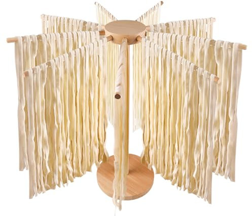Secador de pasta, soporte de pasta de madera con 9 brazos extraíbles, secador de pasta, secador de pasta, secador de espaguetis plegable, reutilizable para hasta 4,5 kg de fideos