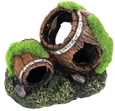 NQEUEPN Aquarium Fass Deko, Doppelfass, Harz Aquarium Dekoration Aquarium Dekor Aquarium Versteck für Fische Betta Aquarium Deko für Kleine Tiere zum Spielen Verstecken Ausruhen