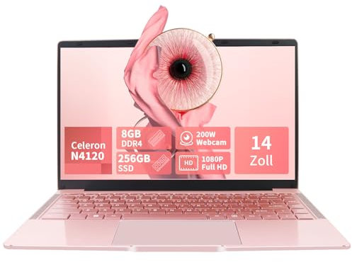 LONGEVINCE 14 Zoll Laptop, 8 GB RAM,DDR4,Ultrabook Laptop, 1920 x 1080 IPS, Celeron N4120 PC (bis zu 2,6 GHz), USB 3.0, Windows 11 Notebook mit Deutscher Tastaturfolie (Rotgold, 8GB+256G SSD)