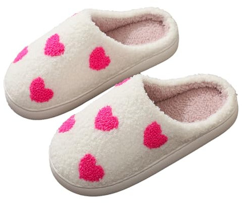 NIBESSER Pantofole Invernali Donna Pelose Calde Ciabatte Uomo Invernali con Pelo Morbide Ciabatte Casa Pantofole Peluche Donna Antiscivolo Slippers, Cuore Piccoli Rosa, 38/39 EU