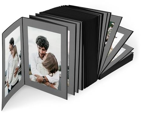 Marthiensens Leporello 100er Block Leinen Schwarz/Leinen grau, Passepartout für Fotos 13x18 cm, Ziehharmonika, Bilderrahmen