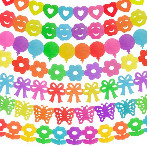 RYAN 7 Stück Bunt Girlande Silvester aus Papier 3M Vierblättriges Blumen Schmetterling Bär Bogen Hängenden Regenbogen Faschingsdeko Luftschlangen für Girlande Geburtstag Kinder Fest