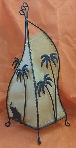 Ethnischer Schmiedeeiserner Kerzenhalter, Palmen- und Elefantendekoration, Lampenschirm aus Papier, 42 cm, Schwarz
