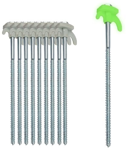 ADVENTURE PEAKS Steel Tent Pegs - Glow in The Dark Tent Pegs - Heavy Duty Galvanized Steel Pegs for Tents, Gazebos, Awnings on Hard Ground,10 PCS High Strength Ground Stakes for Camping