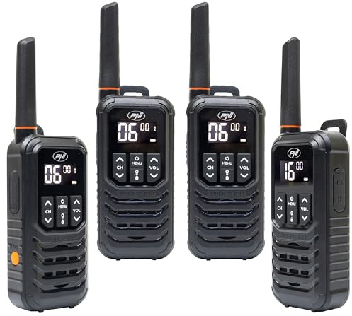 Kit of 4 portable radio stations PNI PMR R80 PRO 0.5W, 16 channels, Waterproof IP67, with LED flashlight, SOS button, VOX, USB-C