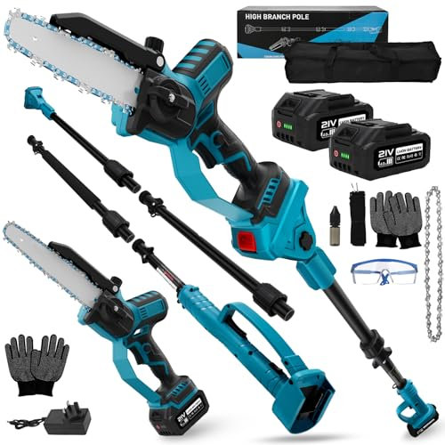 2-in-1 8 Zoll Mini Kettensäge mit Teleskopstange, 800W Bürstenlose Teleskop Profi-Astsäge mit 4.0Ah Akku, Arbeitshöhe bis zu 4,5m(Produktlänge 2,5m), Ideal für Garten und Astschnitt