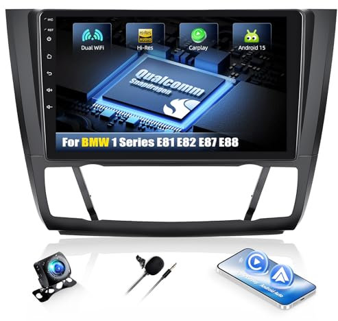 CAMECHO Android 15 Qualcomm Octa Core 3G+32G Autoradio für BMW 1 Serie E81 E82 E87 E88 mit Carplay Android Auto Navi Dual WiFi 9-Zoll QLED Bildschirm mit Navi Bluetooth5.1 FM/RDS+Rückfahrkamera