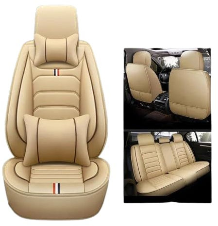 NFAHBAQA Sitzbezüge Auto Leder Komplettset Für Jeep Wrangler TJ 1997-2002, 5 Sitze Wasserdichtes Universell Autositzbezüge, Auto Sitzbezüge Airbag Kompatibel,Beige-Deluxe Edition