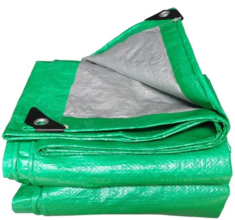 TUMESY Heavy Duty Tarp Tarpaulin Reinforced Eyelets Thick 4mx5m 13.1ftx16.4ft (4x5m,110g/m²) PE Tarpaulin Waterproof Green Silver tarp Sheet Premium Quality Cover Tarp for Outdoor Camping