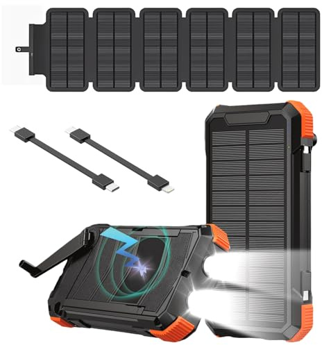 Domars Super Power Bank Solar, Sestuplo Wireless 20000 mAh + LED Ad Alta Intensità + 3 Porte di Ricarica Rapida 22,5 W | Caricatore Solare | Caricatore Portatile | Batteria Solare