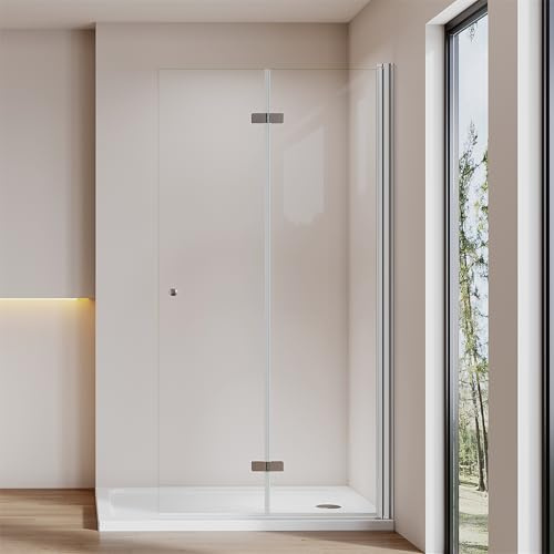 Cozynest Walk in Dusche 75x185cm Duschwand Glas Faltbar Duschfalttür | Falttür Duschwand Duschabtrennung 6mm ESG-Sicherheitsglas Hebe-Senk-Mechanismus Platzsparende