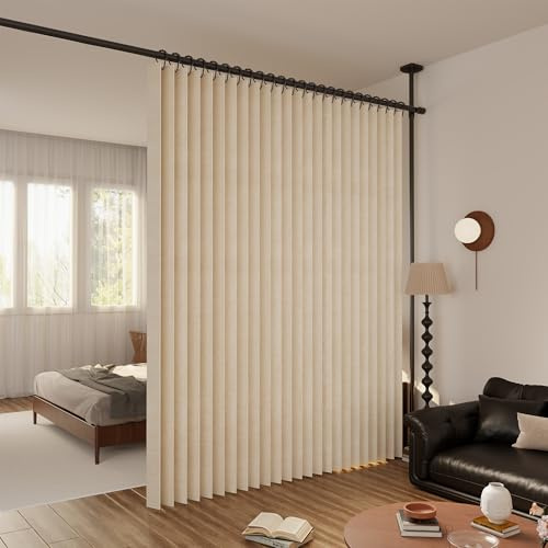 graneat Raumteiler Vorhang Extra Breit – Trennvorhang Faltbar mit 3D Akkordeon-Design, Sichtschutz für Schlafzimmer & Büro, Raumtrenner inkl. Metallhaken & Leder-Strap (Beige, H240 x B200 cm)