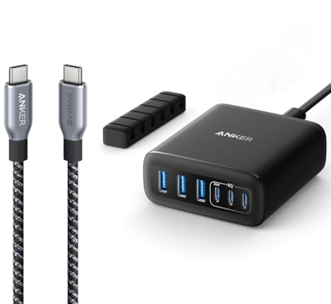 Anker USB C Charger, and USB C Charger Cable, 3ft(1.8m), 6 Port Charging Station with 112W Power, for iPhone 17/16/15/14/13/12 Series, MacBook, Galaxy, iPad, and More
