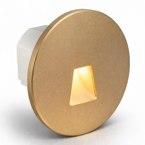 LED Treppenbeleuchtung 230V Modular – 3CCT Lichtfarbe Einstellbar, Magnet-Montage für 60/68mm Schalterdosen, Wandeinbauleuchte Treppe Stufenlicht Innen, 1,5W | Titanium Gold | Rund - Trapez | MOD6