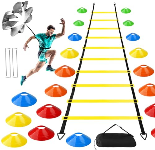 JOTOL Kit Entraînement Football, Échelle Agilité 6m 12 Échelons, 20 Cônes de Disque
