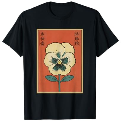 Vintage Japonés Pensamiento Flor Retro Oriental Japón Floral Camiseta