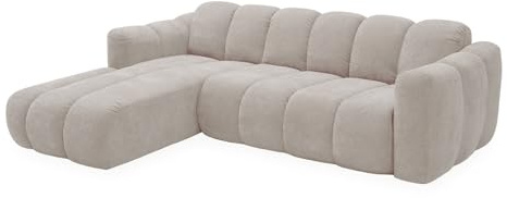 MIUFORM Michell Ecksofa mit Schlaffunktion | 252 x 182 x 75 cm | L-Form Links | Klappsofa mit Bettfunktion | 6 Sitzer Sofa | Modernes Schlafsofa Klappbar | Pflegeleichter Stoff | Beige