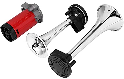 Kikumi Bocina de Aire Súper Ruidosa de 12V 120dB, Bocina de Trompeta para Motocicleta con Altavoz Sellado Ultrasónico, Carcasa de Acero Impermeable, Amplia Compatibilidad