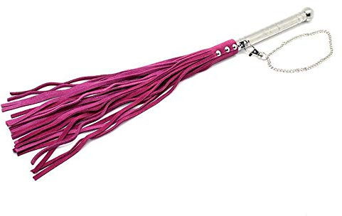 Rimba Bondage Play Leder Peitsche, Rosa/Silber, 52 cm