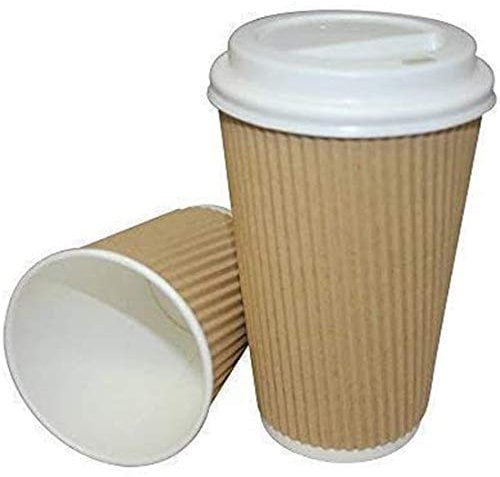 We Can Source It Ltd 50 x 8oz Ripple Brown Kraft Paper Cups - 3-PLY Disposable Insulated Coffee Cups with Secure White SIP Through Lids - Leak-Proof Durable Paper Cup for Tea, Coffee & Hot Beverages