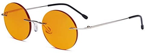 Eyekepper Titanium Blue light Blocking Glasses -Round Rimless Computer Readers Men Women with Orange Tinted Lens for Sleeping,Silver +2.00