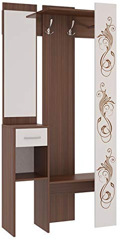 Rodnik Garderobe - platzsparend - kompakt - Holzdekor - Nussbaum - Dielen-Flur-Möbel-mit Spiegel