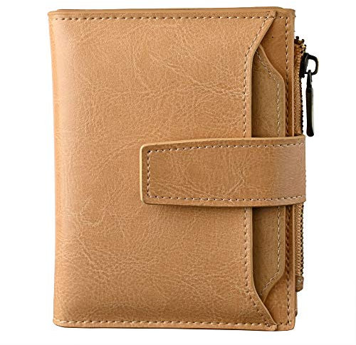 Kleine börse für Damen, RFID-blockierend, kompakt, mit ReiÃŸverschluss, börse, Kartenetui mit Ausweisfenster - Beige - Small