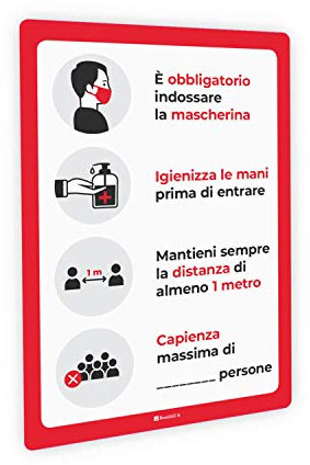 Adesivi e Cartelli Covid-19 Segnaletica con regole per bar e ristorazione, indicazione capienza, adesivo PVC e pannello Forex, bolle (Adesivo PVC lucido, A3 tipologia 5)