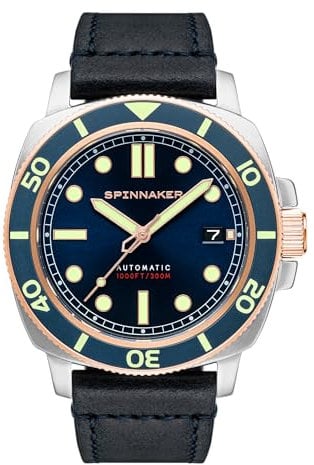 Spinnaker Herren 42mm Hull Diver Automatik Officer Blue 3-Zeiger-Uhr mit Echtlederarmband SP-5088-05