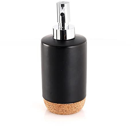 Gedy G-Canberra, Dimensions and Weight: 17 x 7 x 7 cm & 0.23 kg, Ceramic and Cork Bathroom Soap Dispenser, Black Finish, R&S Design, 2 Year Warranty, Unica