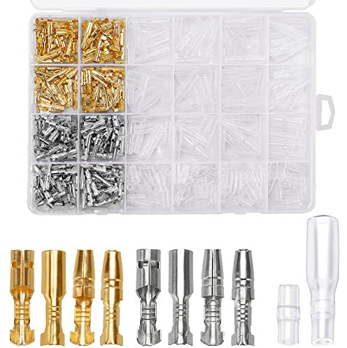 YIXISI 400 Pezzi 3.9mm Kit Connettori Proiettile da Bullet Terminali Filo Maschio e Femmina Connettore con Coperchio Isolante, per Moto, Auto, Camion, Scooter, Strumenti Elettrici, Oro e Argento