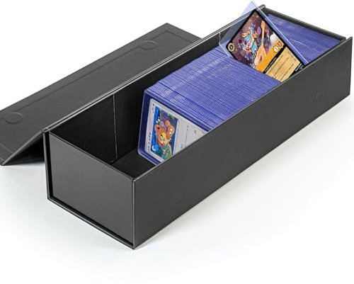 Trading Card Storage Box, Baseball Card Storage Box Holds 900+ Sport Cards or 200 Top Loaders, Fits Football, Basketball, Hockey, Gaming & Trading Cards, Black, 13x4x3 inches