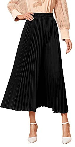 SweatyRocks Langer Faltenrock Damen Eleganter Rock Gefalteter Rock Lang Maxirock Mit Hoher Taille Schwarz S