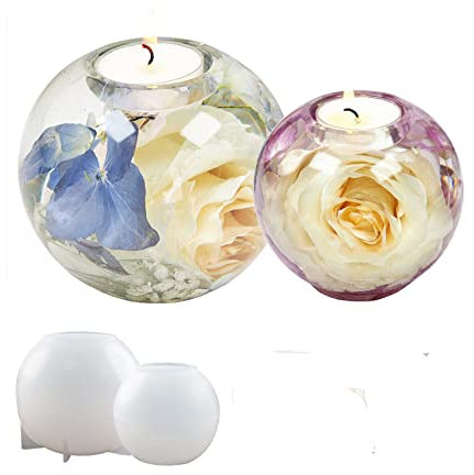 Yalulu 2Pcs Candlesticks Resin Molds, Round Tea Light Candle Holder Silicone Molds, Candle Tray Epoxy Casting Mold, Trinket Holder DIY Mould