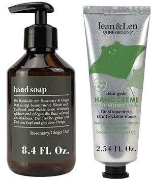 Jean & Len Handseife flüssig | Würzig-frischer Duft Rosemary & Ginger & Sehr geile Handcreme Rosemary & Ginger Hautschonende, beruhigende Handcreme schnell einziehend | 75 ml Handbalsam