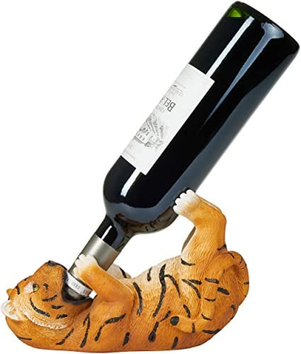 BRUBAKER Porte-Bouteilles de vin Tigre assoiffé - Porte-Bouteilles Animaux ivres - Porte-Bouteilles drôle - Safari Jungle Déco Figure Peinte à la Main Accessoires vin Bar - Cadeau pour Le vin