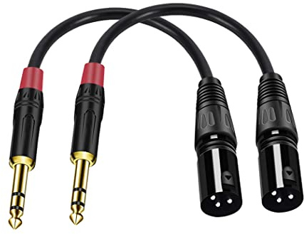 (2PACK/6inch) XLR to 1/4 TRS Stereo Adapter,XLR Male to 1/4 Inch (6.35mm) Balanced Microphone Stereo Audio Converter AdapterCable,3 Pin XLR to Quarter inch TRS Plug Mic Cord for Dynamic Microphone