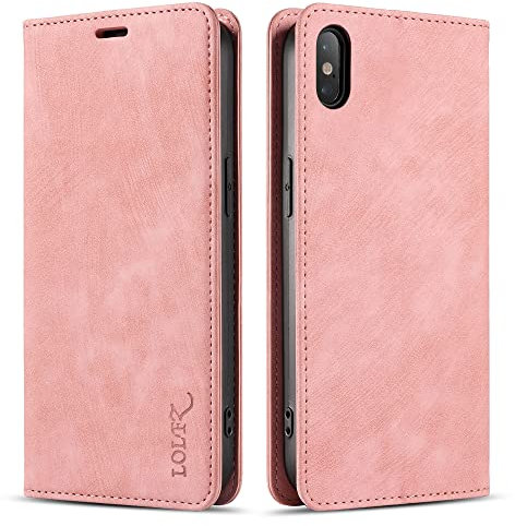 LOLFZ Wallet Case for iPhone XS Max, Premium Slim PU Leather Case Card Slots Stand Function Magnetic Protective Flip Case Cover Compatible with Apple iPhone XS Max - Rose Gold