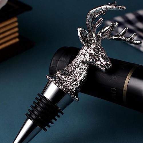 Bouchon de bouteille de vin, bouchon de vin tête de cerf Elk argenté, bouchons de bouteille tête de cerf, bouchons de champagne en alliage de zinc pour le vin, la bière, le champagne