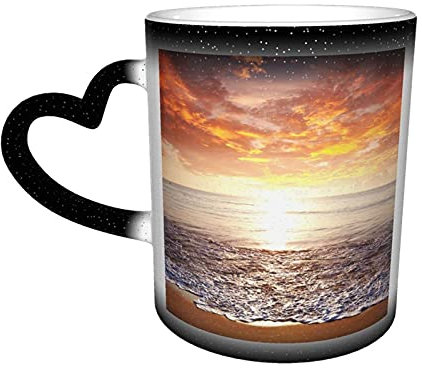 Tazza Tazza da caffè Sunset Ocean Beach Tazza da viaggio personalizzata con cambio colore nero magico Tazza in ceramica sensibile al calore
