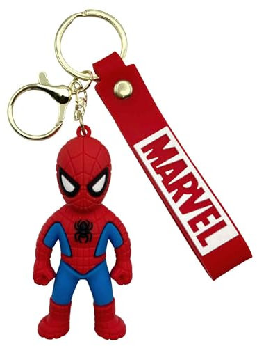AUTOZOCO Spider Man Schlüsselanhänger aus Silikon, Superhelden-Schlüsselanhänger, Spider-Man-Schlüsselanhänger, Spider-Man-Figur, 7 cm, Silikon, kompatibel mit Marvel, rot