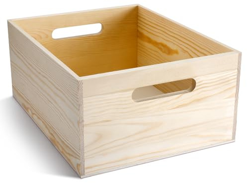 Menkxi Große Holzkiste mit Handlöchern, 38,1 x 30,5 x 17,8 cm, Kiefernholz, unlackierte Holzkiste für Heimwerker, Handwerk, Kunst, Hobbys und Aufbewahrung zu Hause