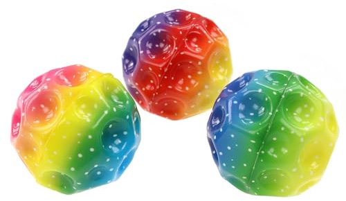 ELLUG 3er Set Springball, Moonball in Regenbogenfarben Ø7cm, Spiel & Spaß mit hohen Sprüngen