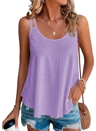 Tank Top Damen Sommer Top Sexy Ärmellose T Shirt Neu Spaghetti Cami Oberteile Sommermode Shirt Rundhals Blusen Basic Tops (Lila, XXL)