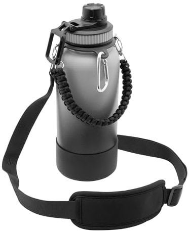 BOZ Adventure Companion – Isolierter Trinkbecher mit Organisationstaschen, hochwertiger Stoff, verstellbarer Schultergurt, sichere Handytasche, Kartenhalter und Schlüsselclip (schwarz)