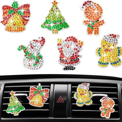Starnearby DIY Diamond Painting Auto Deko Innen, 6 Stück Weihnachten Auto Vent Clip, Diamant Malerei Ornamente Autodeko, Niedliche Auto Zubehör für Frauen Auto Innen Dekorationen